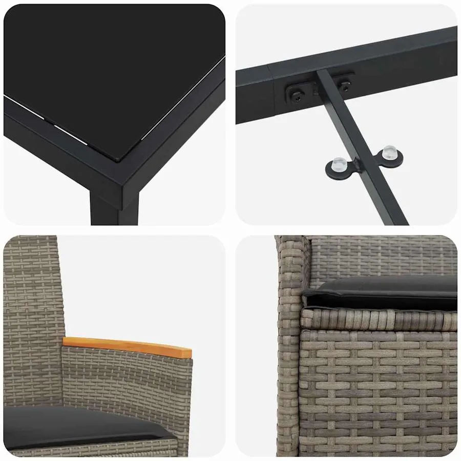 Ensemble de salle à manger pour jardin 9 pcs Gris polyrotin - 9
