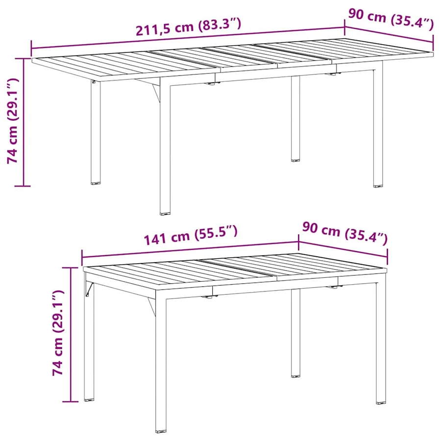 Table à dîner d'extérieur Anthracite 210 x 90 x 73 cm Acier - 12