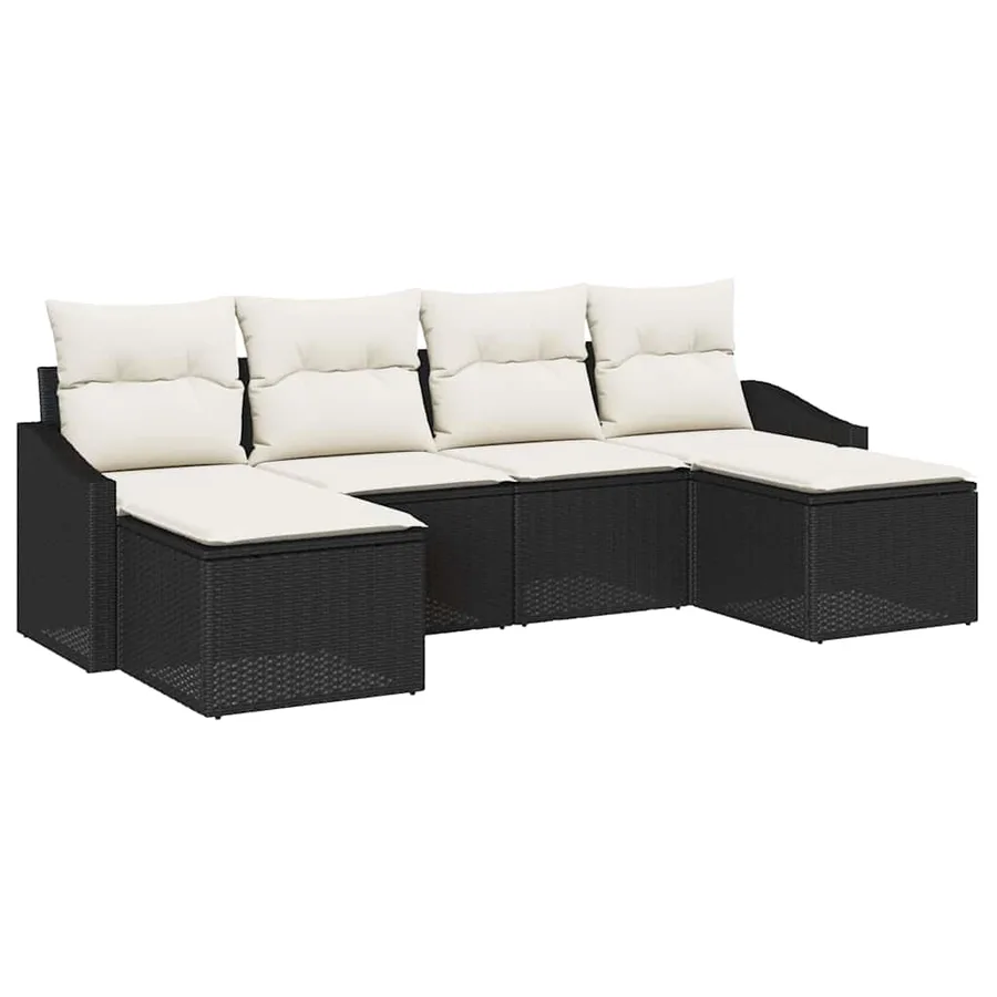 Ensemble de Canapés avec coussin 6 pcs Noir polyrotin - 2