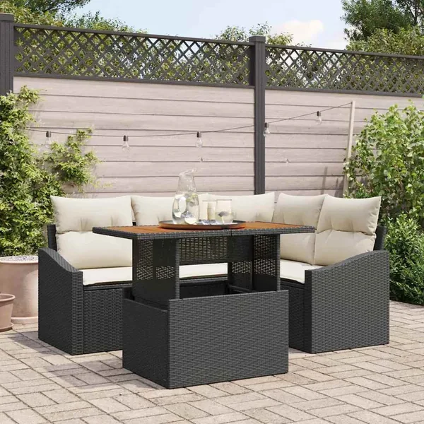 Ensemble de canapé de jardin 5 pc Noir et Crème