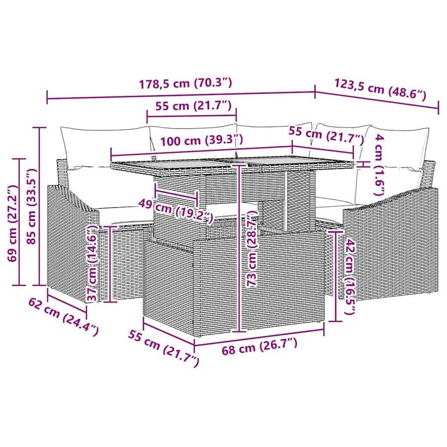 Ensemble de canapé de jardin 5 pc Noir et Crème - 11