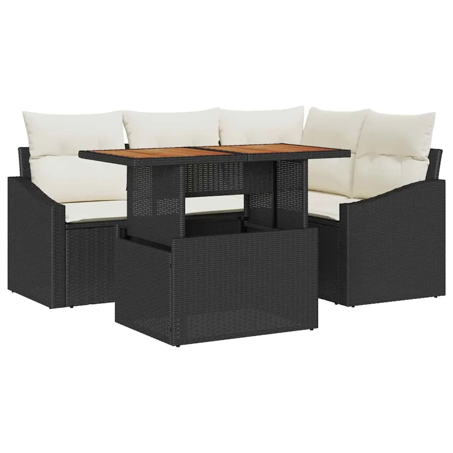 Ensemble de canapé de jardin 5 pc Noir et Crème - 2