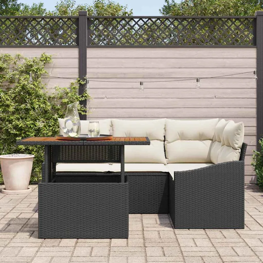 Ensemble de canapé de jardin 5 pc Noir et Crème - 3