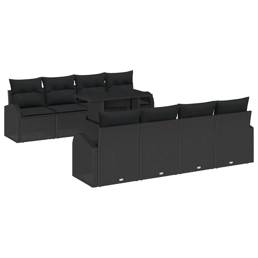 Ensemble de canapé de jardin 9 pcs Noir Poly Rattan - 2