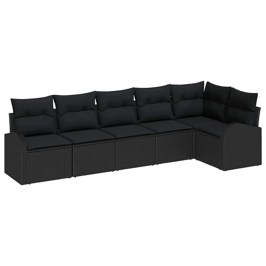 Ensemble de canapé de jardin avec coussin 6 pcs Noir polyrotin - 2
