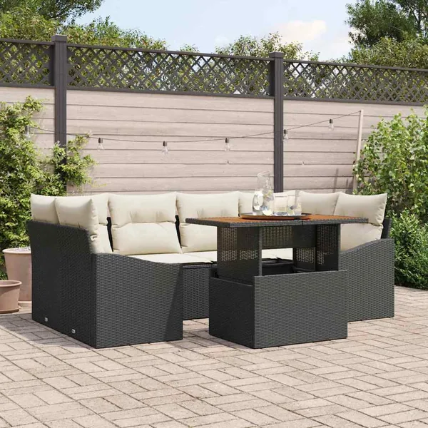 Ensemble de canapé de jardin 7 pc Noir et Crème