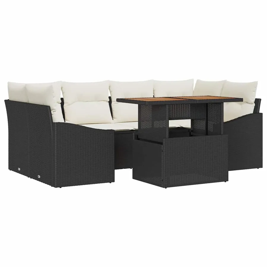 Ensemble de canapé de jardin 7 pc Noir et Crème - 2