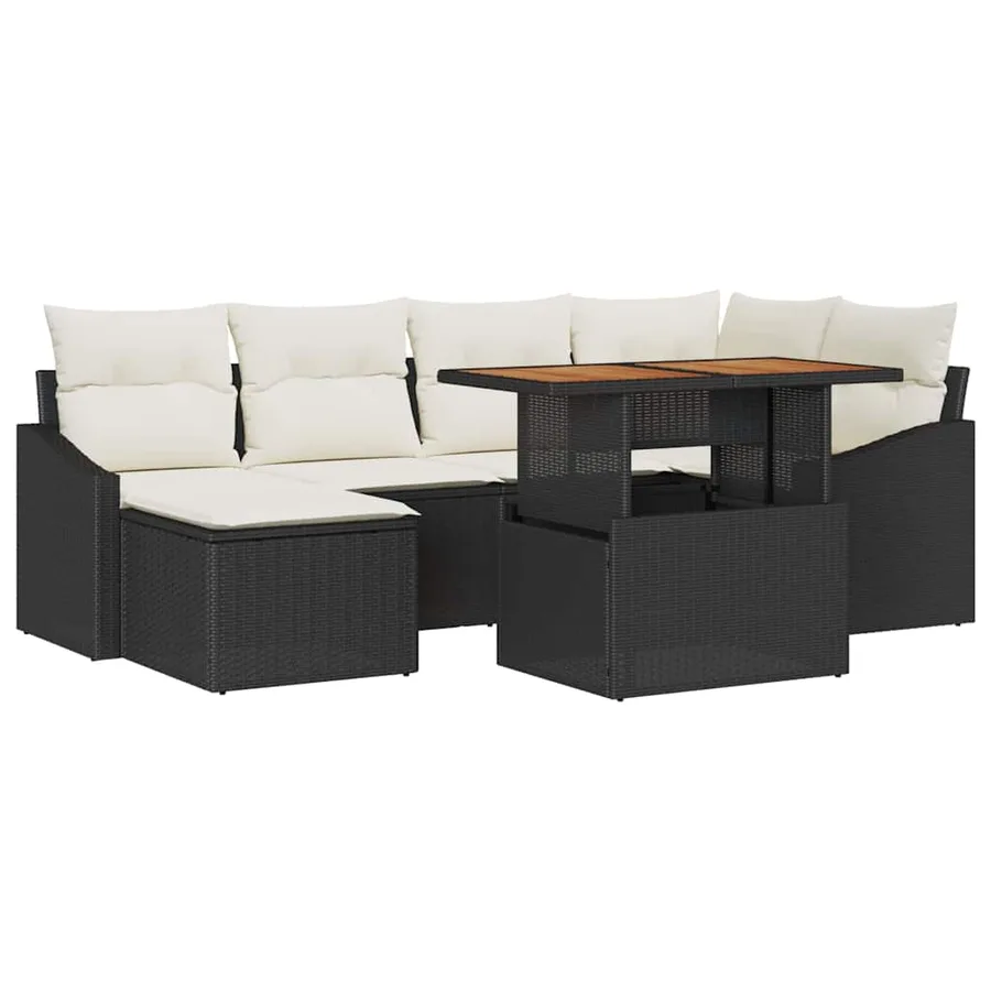 Ensemble de canapé de jardin 7 pcs Noir et Crème - 2