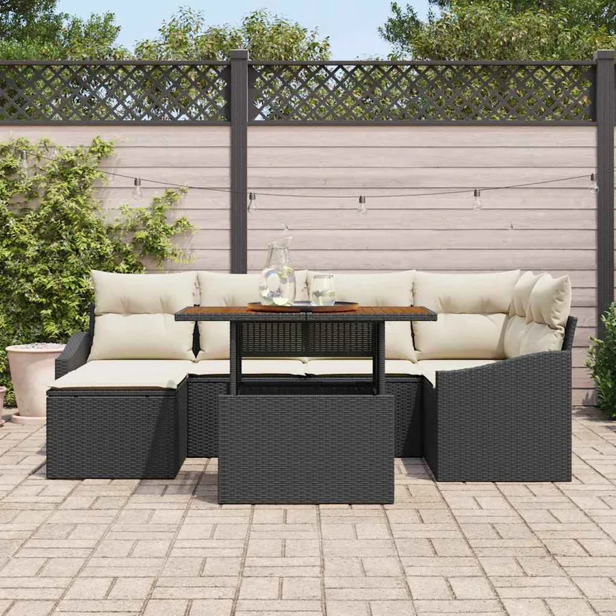 Ensemble de canapé de jardin 7 pcs Noir et Crème - 3