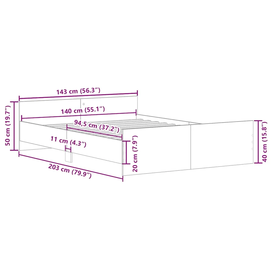 Cadre de lit sans matelas gris béton 140x200 cm - 10