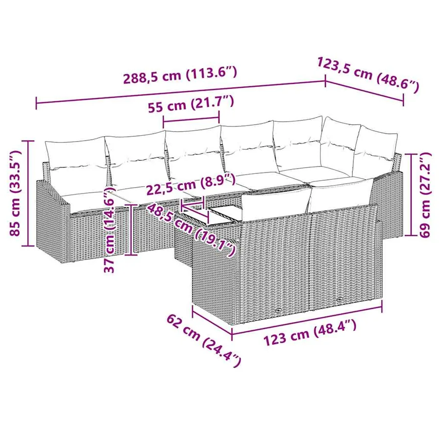 Ensemble de Canapés avec coussin 9 pcs Noir polyrotin - 9