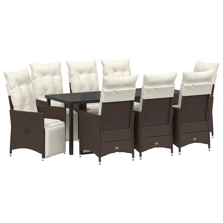 Ensemble de salle à manger pour jardin 9 pcs Marron polyrotin - 2