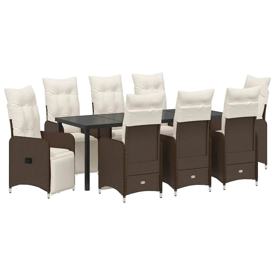Ensemble de salle à manger pour jardin 9 pcs Marron polyrotin - 2