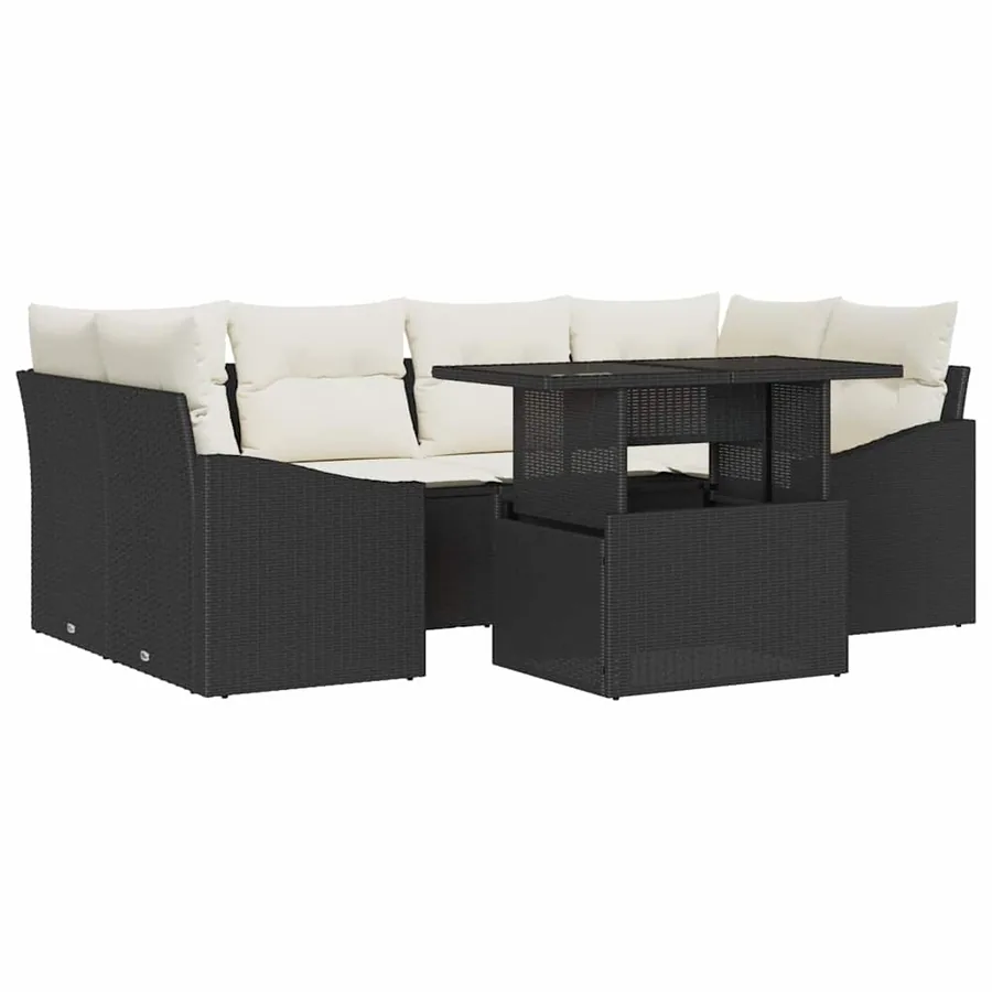 Ensemble de canapé de jardin 7 pcs Noir et crème polyrotin - 2
