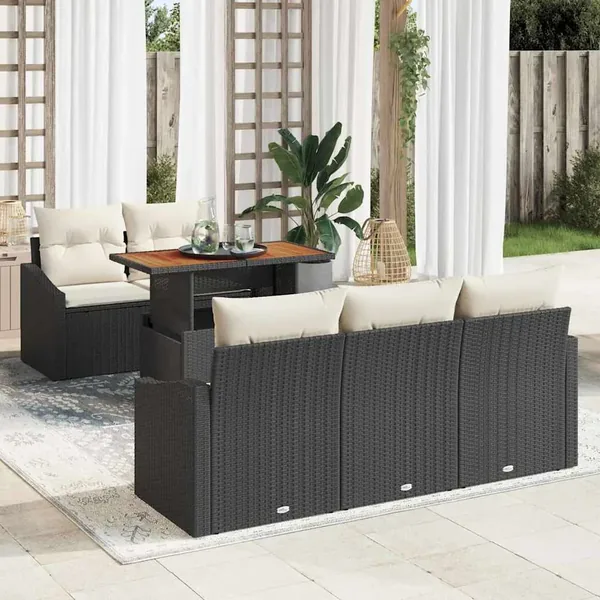 Ensemble de canapé de jardin 6 pc Noir et Crème