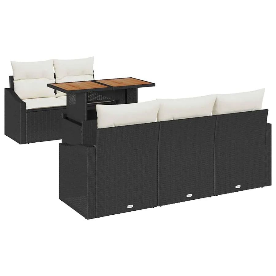 Ensemble de canapé de jardin 6 pc Noir et Crème - 2
