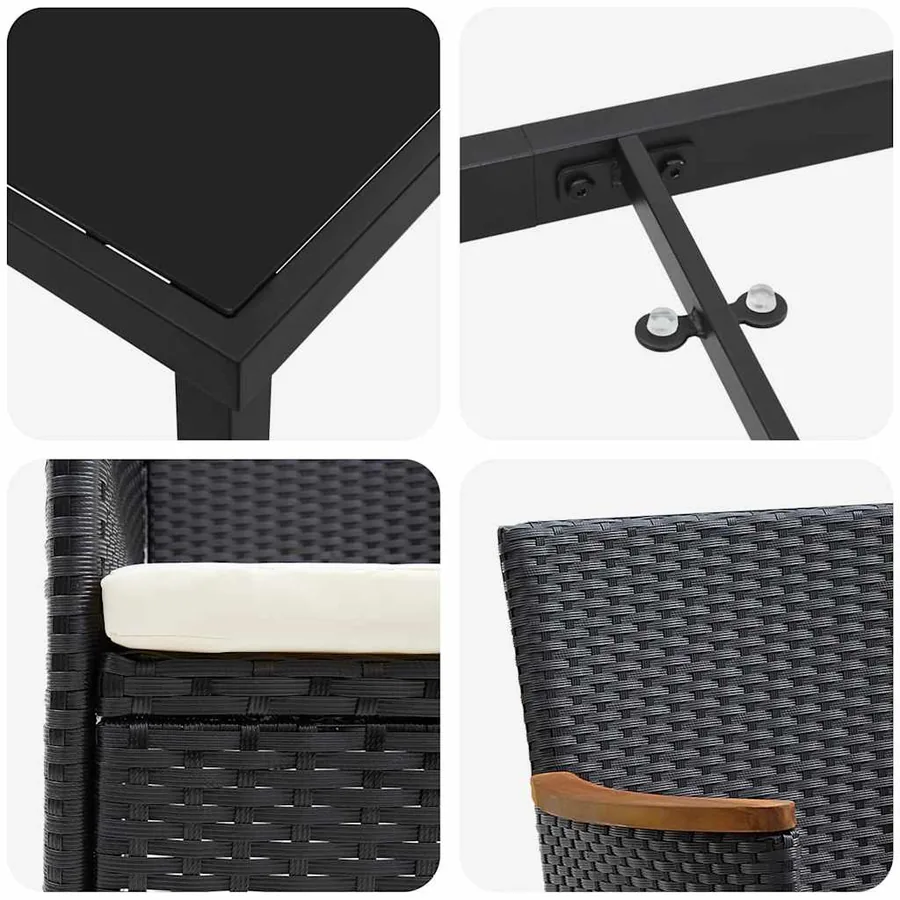Ensemble de salle à manger pour jardin 9 pcs Noir polyrotin - 9