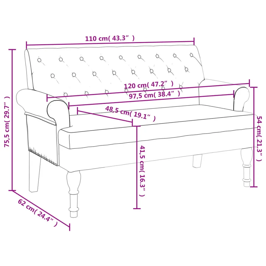 Banc avec dossier rouge bordeaux 120x62x75,5 cm tissu - 8