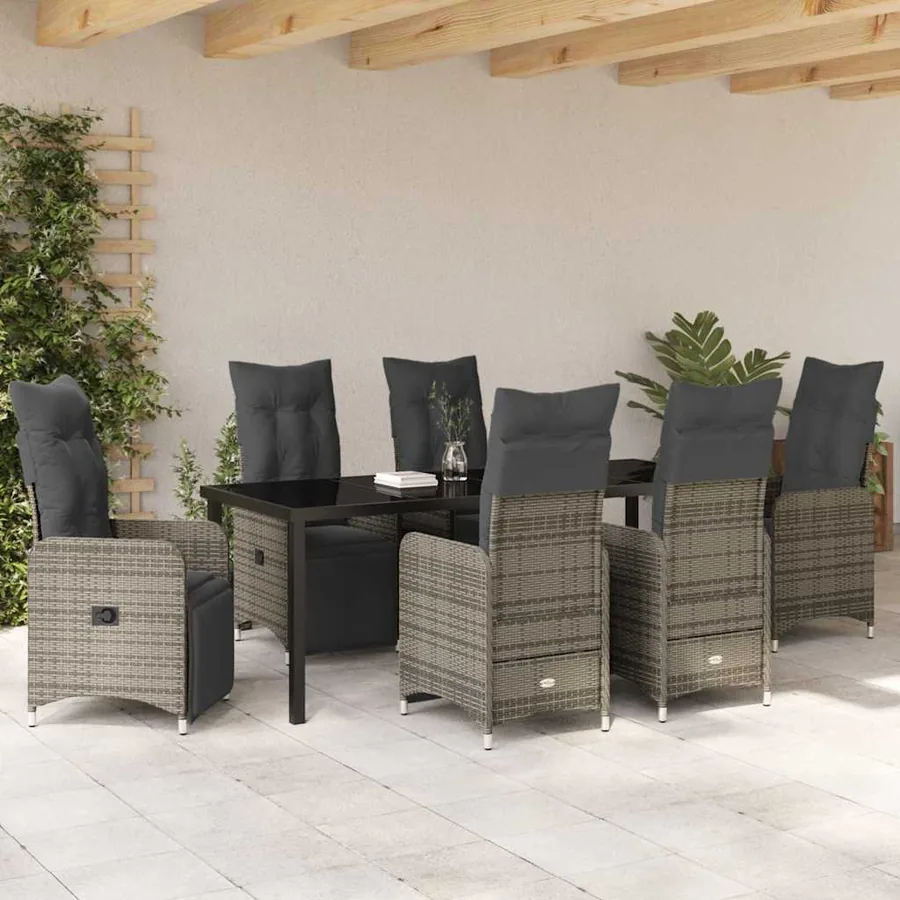 Ensemble de salle à manger pour jardin 7 pcs Beige polyrotin - 4