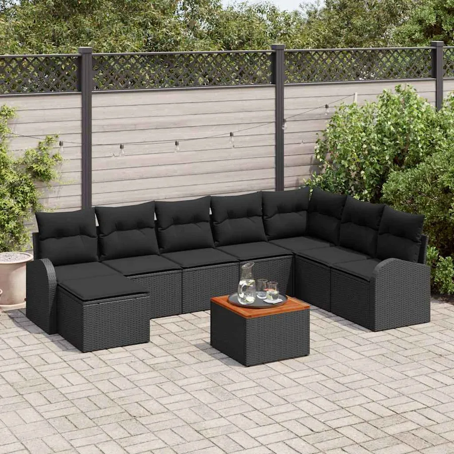 Ensemble de canapé de jardin avec stockage 9 pcs Noir polyrotin