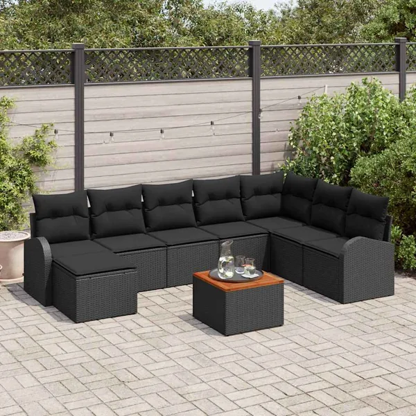 Ensemble de canapé de jardin avec stockage 9 pcs Noir polyrotin