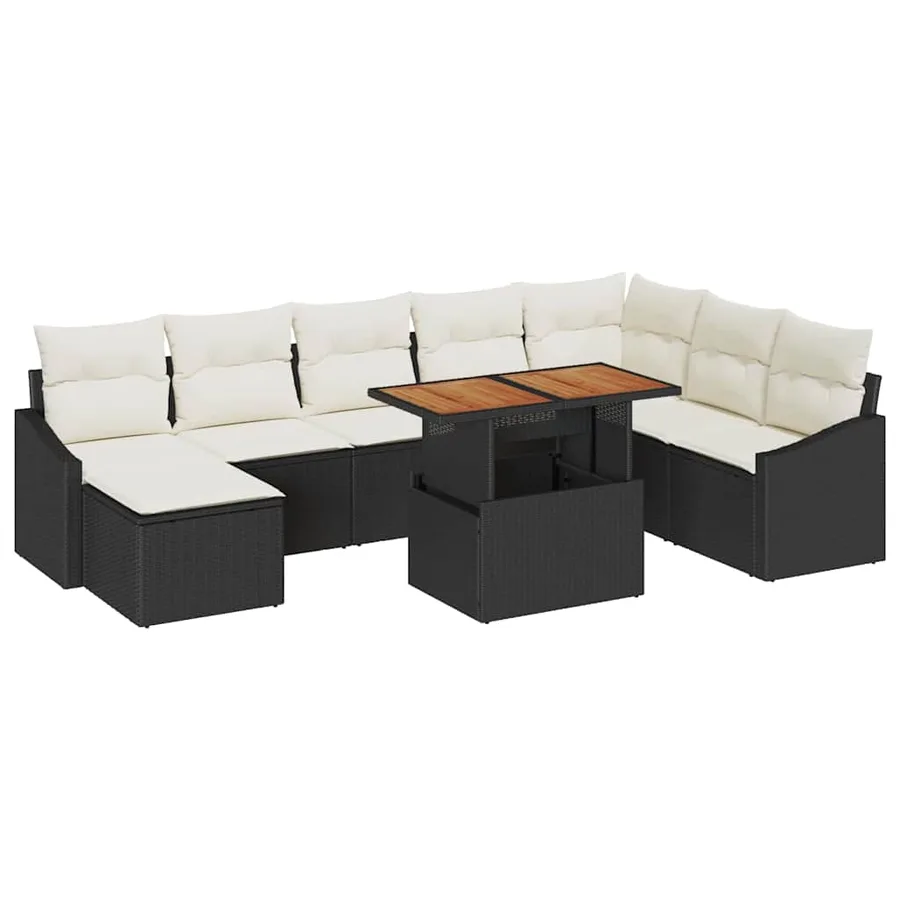 Ensemble de canapé de jardin 9 pcs Noir et Crème - 2