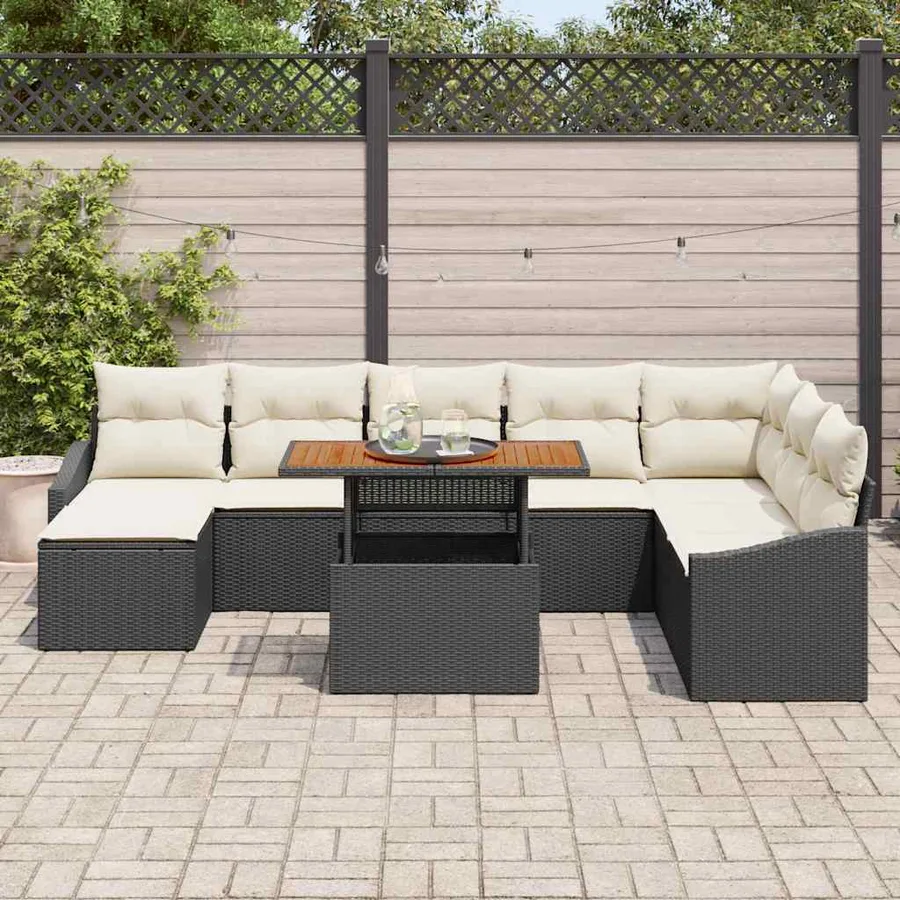 Ensemble de canapé de jardin 9 pcs Noir et Crème - 3