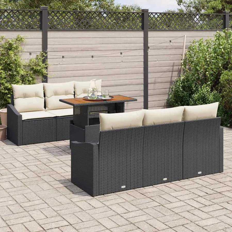 Ensemble de canapé de jardin 7 pc Noir et Crème - 3