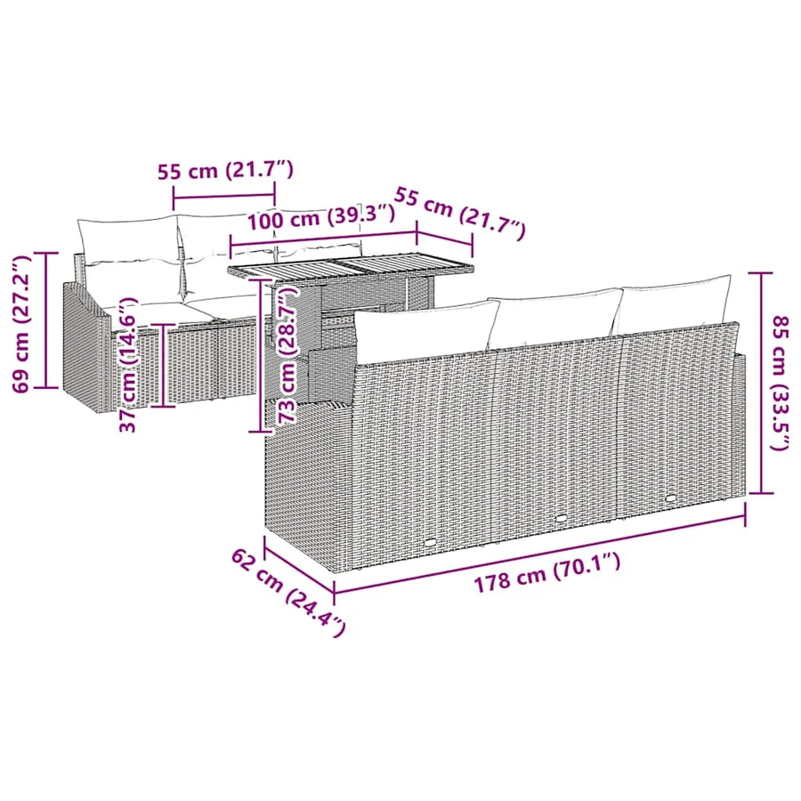 Ensemble de canapé de jardin 7 pc Noir et Crème - 8