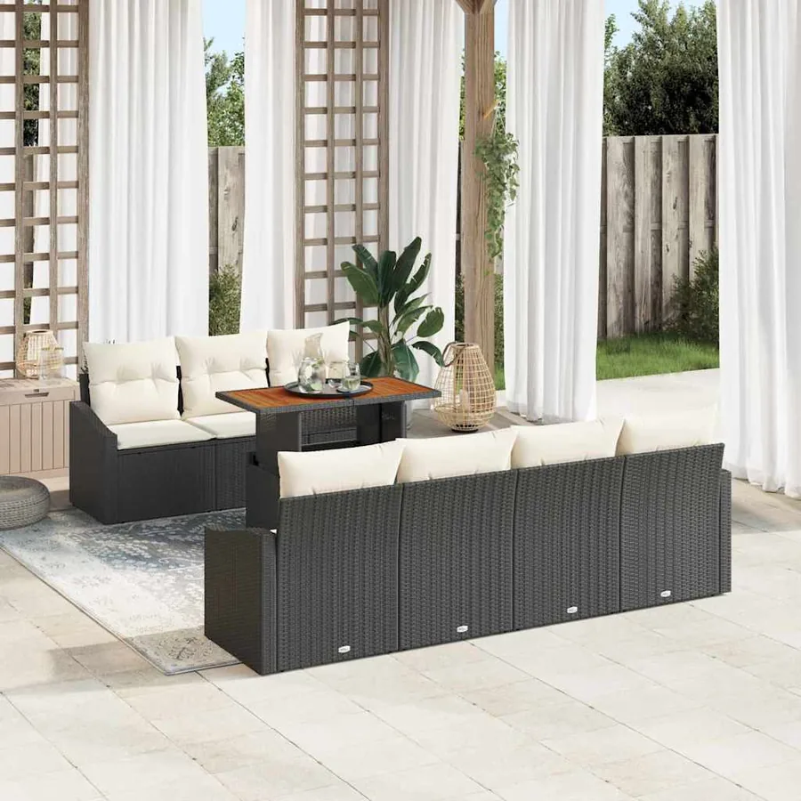 Ensemble de canapé de jardin 8 pc Noir et Crème