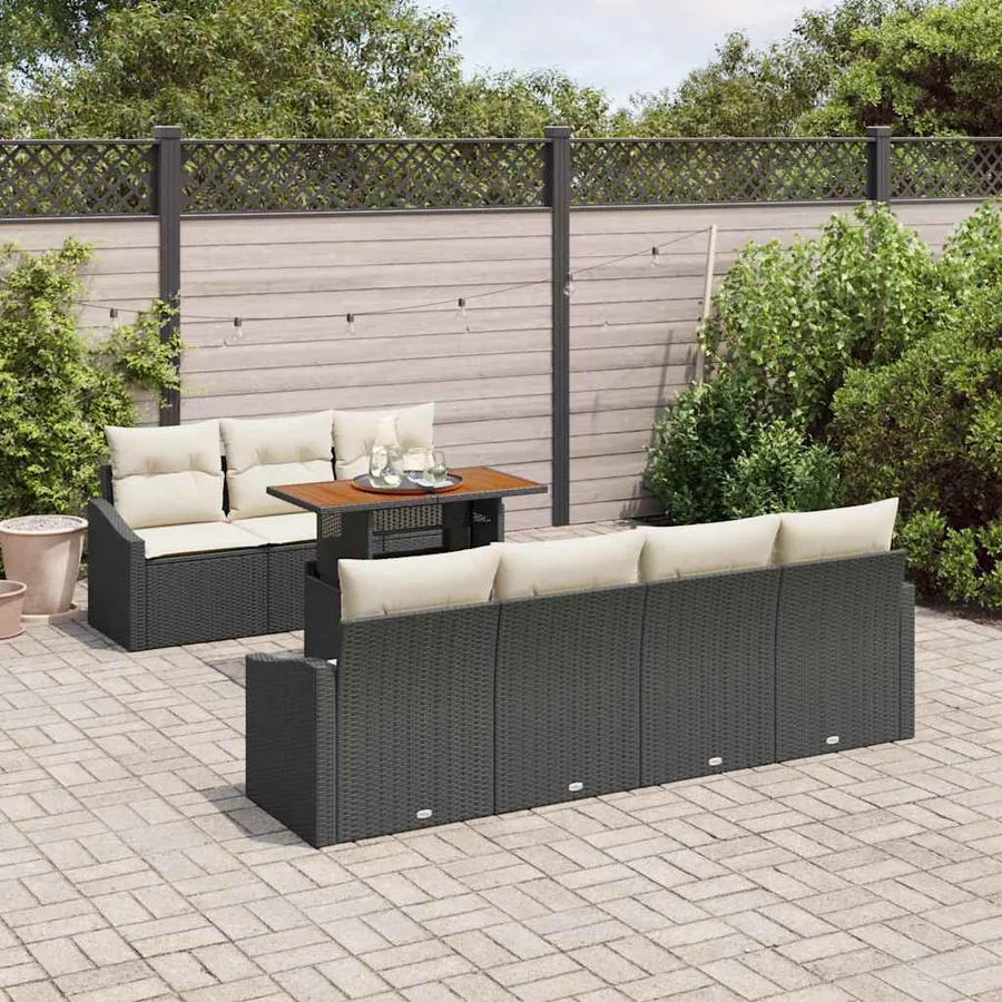 Ensemble de canapé de jardin 8 pc Noir et Crème - 3