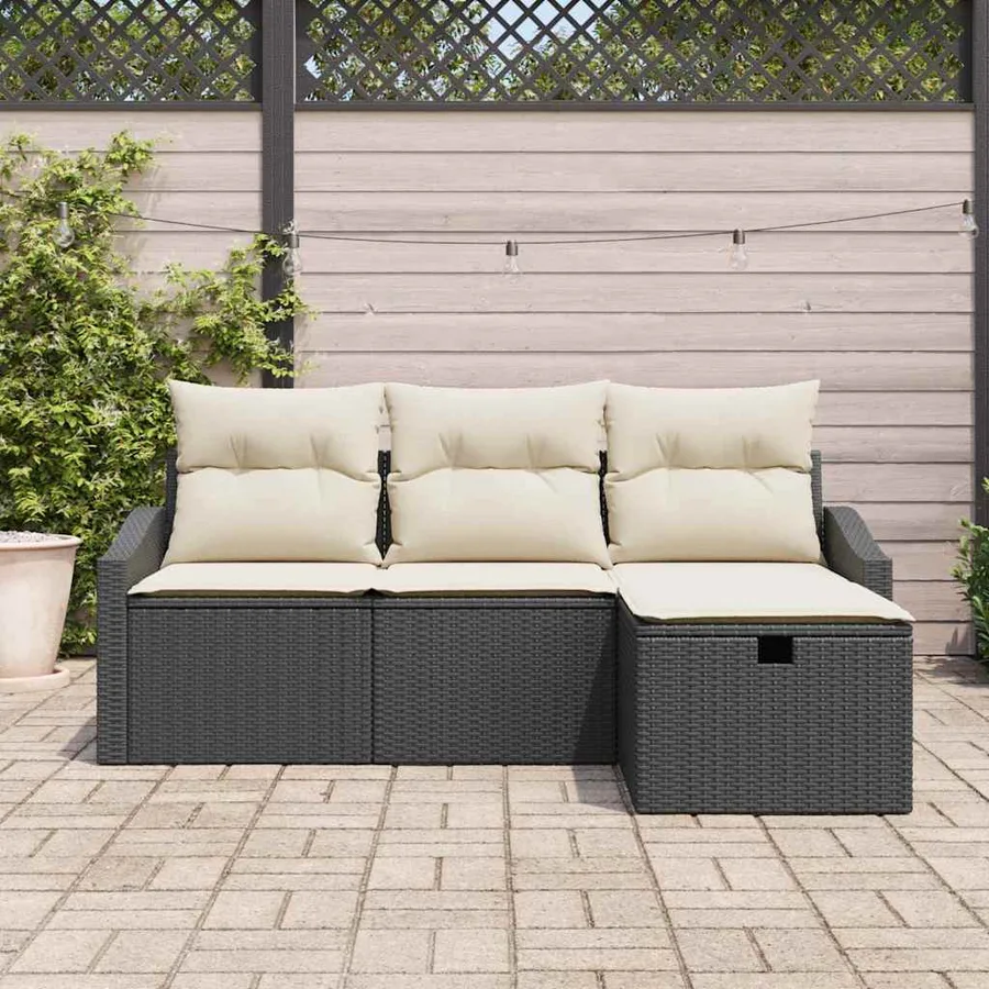 Ensemble de Canapés avec coussin 4 pcs Noir polyrotin - 3