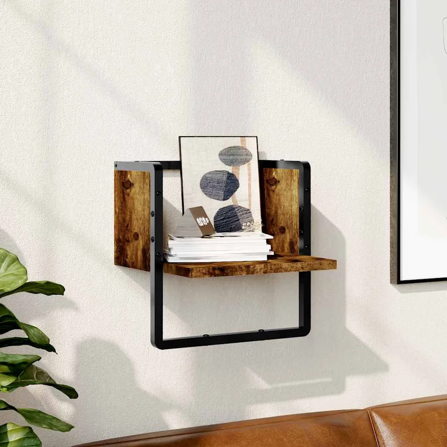 Étagère murale avec barre chêne fumé 30x25x30 cm