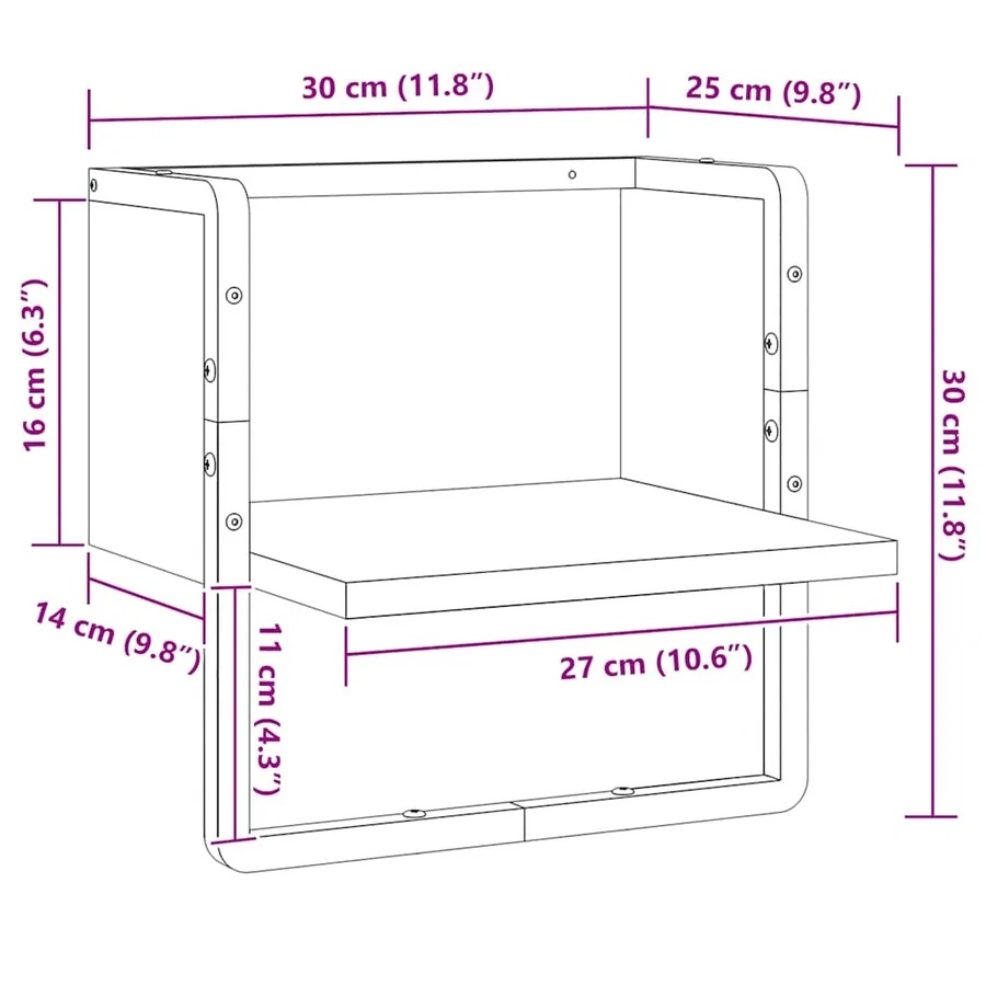 Étagère murale avec barre chêne fumé 30x25x30 cm - 8