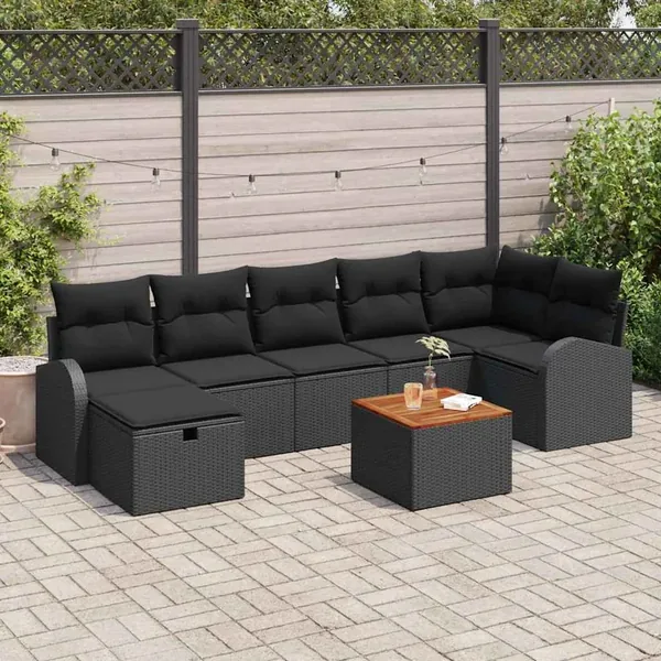 Ensemble de canapé de jardin avec coussin 8 pcs Noir Poly rotin