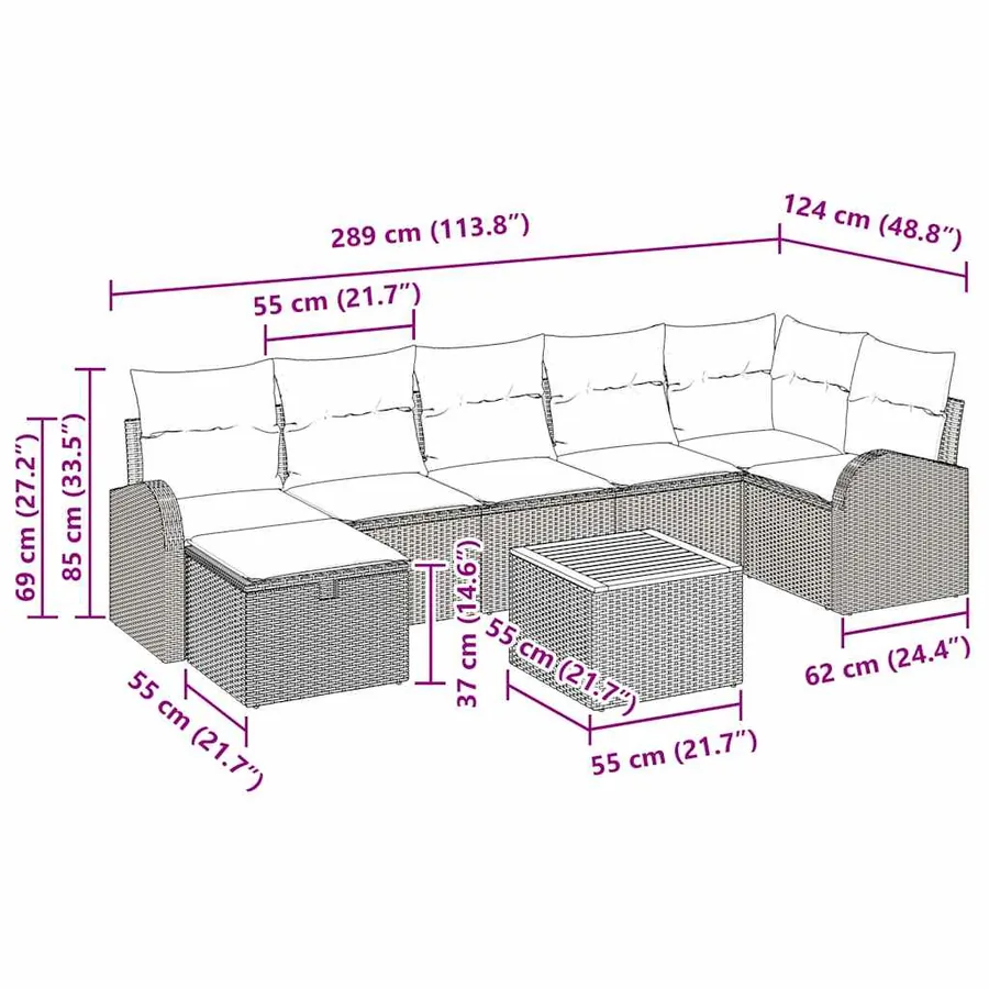 Ensemble de canapé de jardin avec coussin 8 pcs Noir Poly rotin - 15