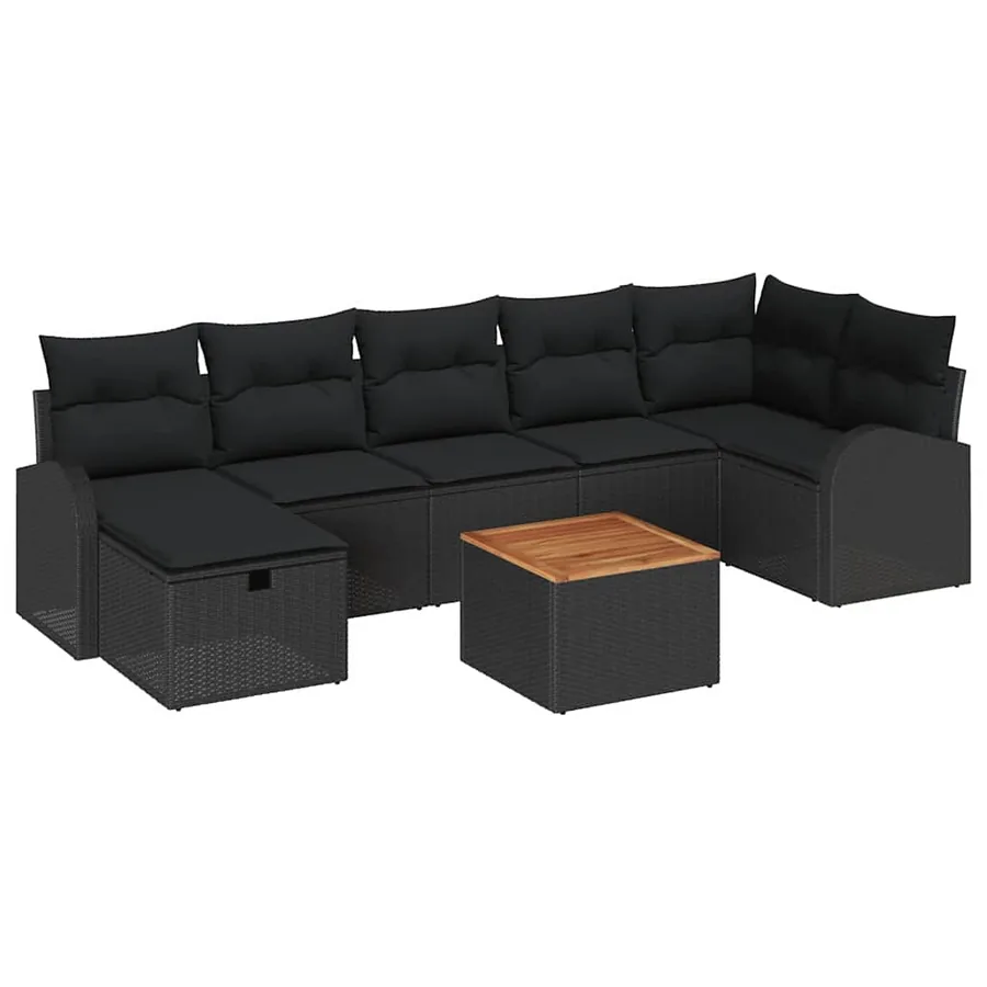 Ensemble de canapé de jardin avec coussin 8 pcs Noir Poly rotin - 2