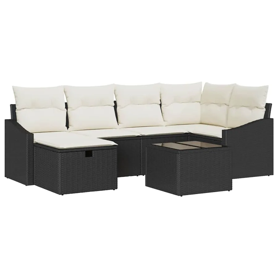 Ensemble de Canapés avec coussin Noir et Crème polyrotin - 2