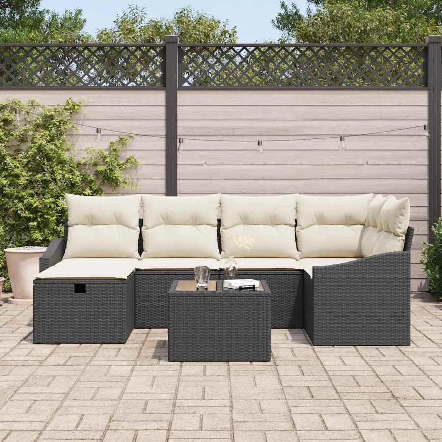 Ensemble de Canapés avec coussin Noir et Crème polyrotin - 3