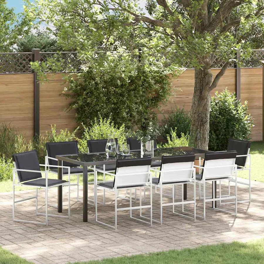 Ensemble de salle à manger pour jardin 9 pcs Blanc