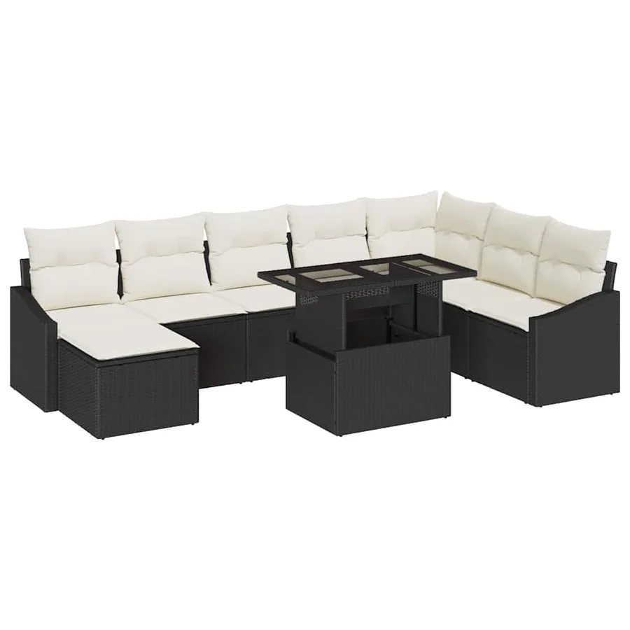 Ensemble de Canapés avec coussin 9 pcs Noir et Crème polyrotin - 2