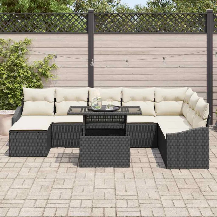 Ensemble de Canapés avec coussin 9 pcs Noir et Crème polyrotin - 3