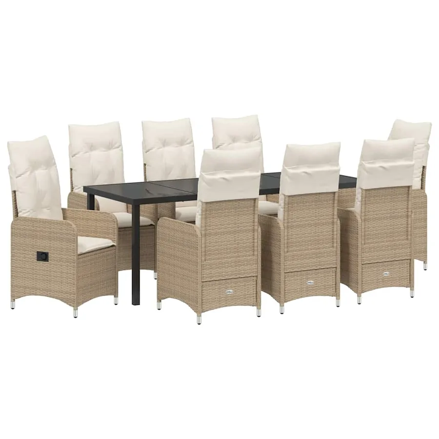 Ensemble de salle à manger pour jardin 9 pcs Beige polyrotin - 2