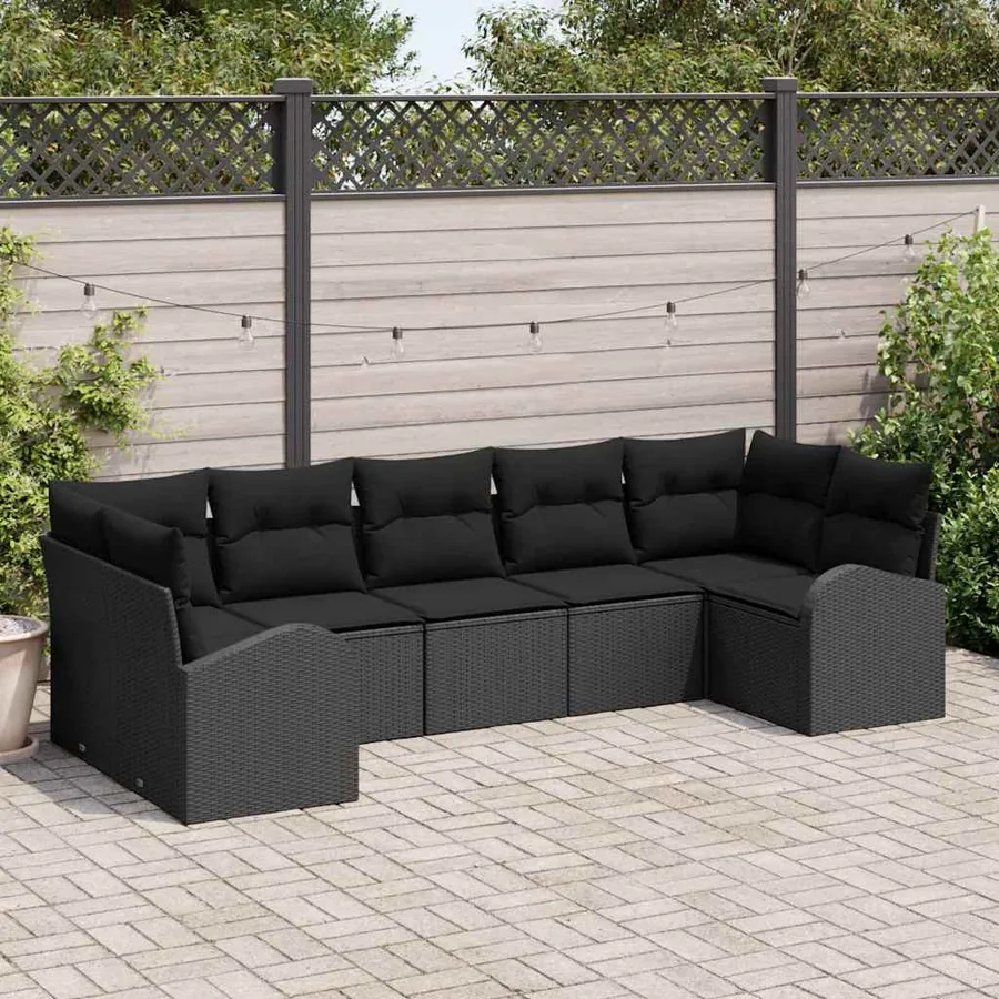 Ensemble de canapé de jardin avec coussin 7 pcs Noir polyrotin