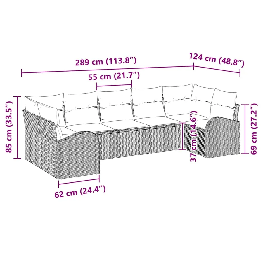 Ensemble de canapé de jardin avec coussin 7 pcs Noir polyrotin - 12