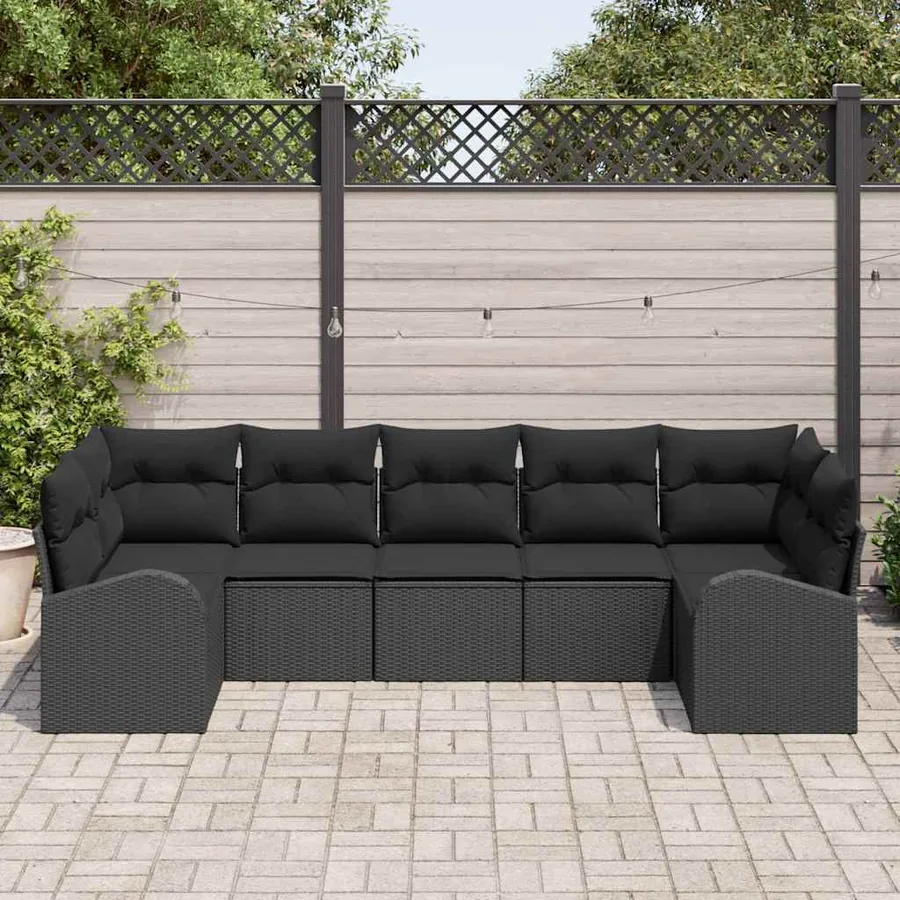 Ensemble de canapé de jardin avec coussin 7 pcs Noir polyrotin - 3