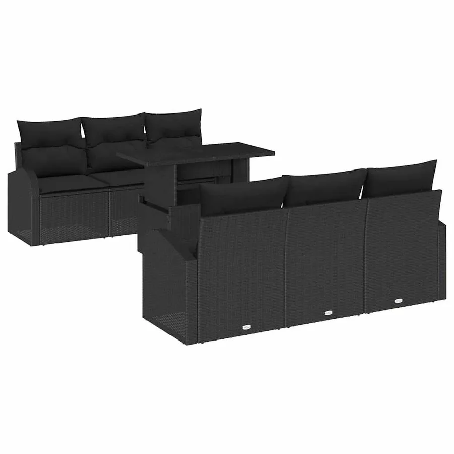Ensemble de canapé de jardin 7 pcs Noir Poly Rattan - 2