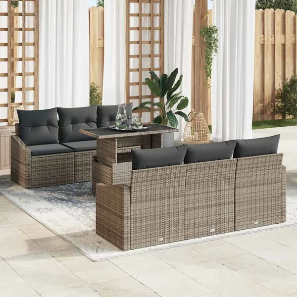 Ensemble de canapé de jardin avec stockage 7 pcs Gris polyrotin