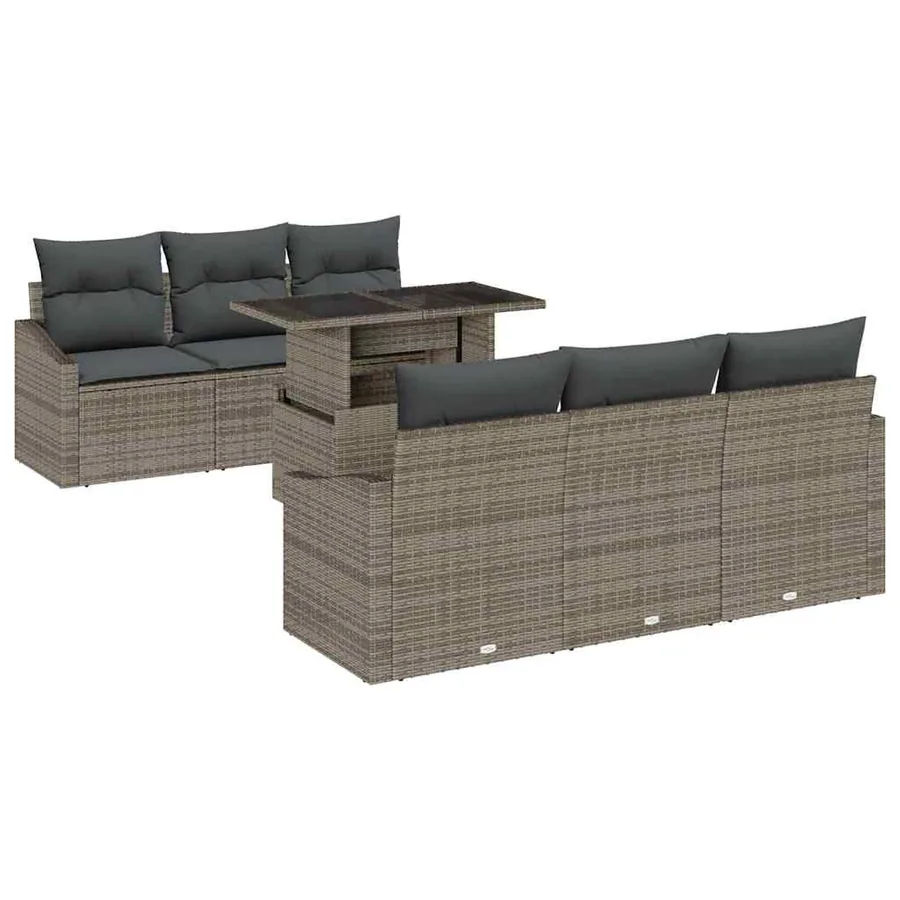 Ensemble de canapé de jardin avec stockage 7 pcs Gris polyrotin - 2
