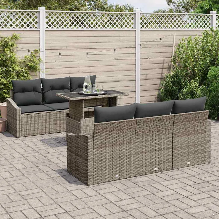 Ensemble de canapé de jardin avec stockage 7 pcs Gris polyrotin - 3